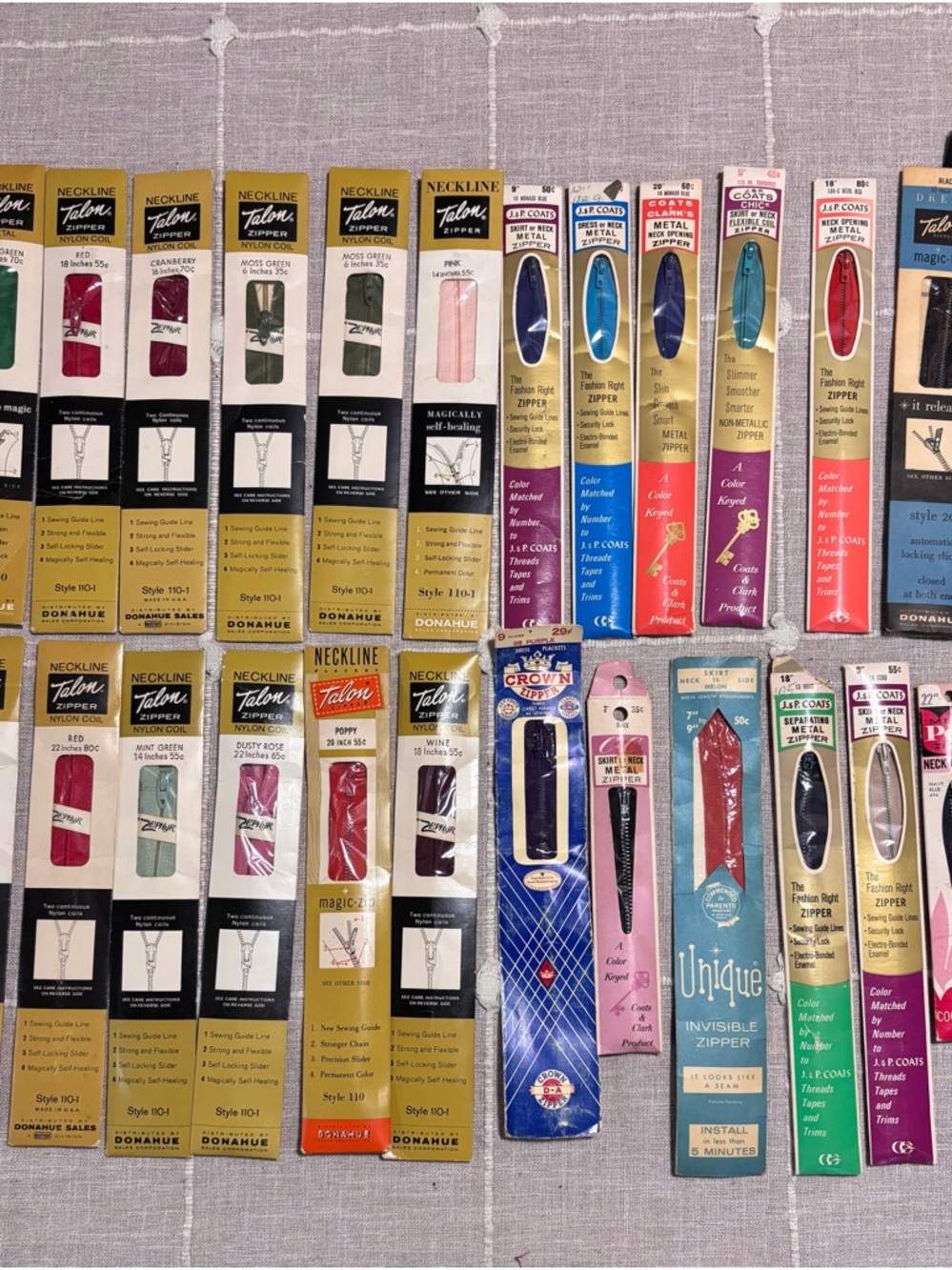 Vintage lot of 24 Talon and Assorted Brands Zippers Mixed Colors & sizes